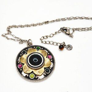 Axcess Liz Claiborne Jade Green Floral Mixed Metal Boho Medallion Necklace